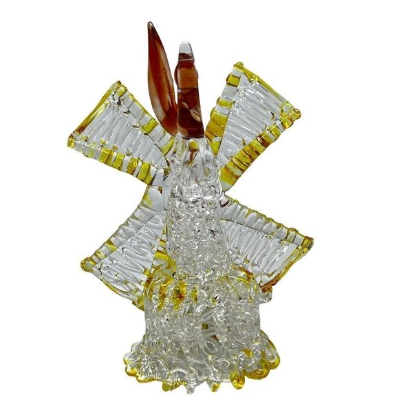 VINTAGE GLASS ART WINDMILL THAT SPINS 2.75” Clear and Yellow Glass CHARMING - Picture 2 of 5